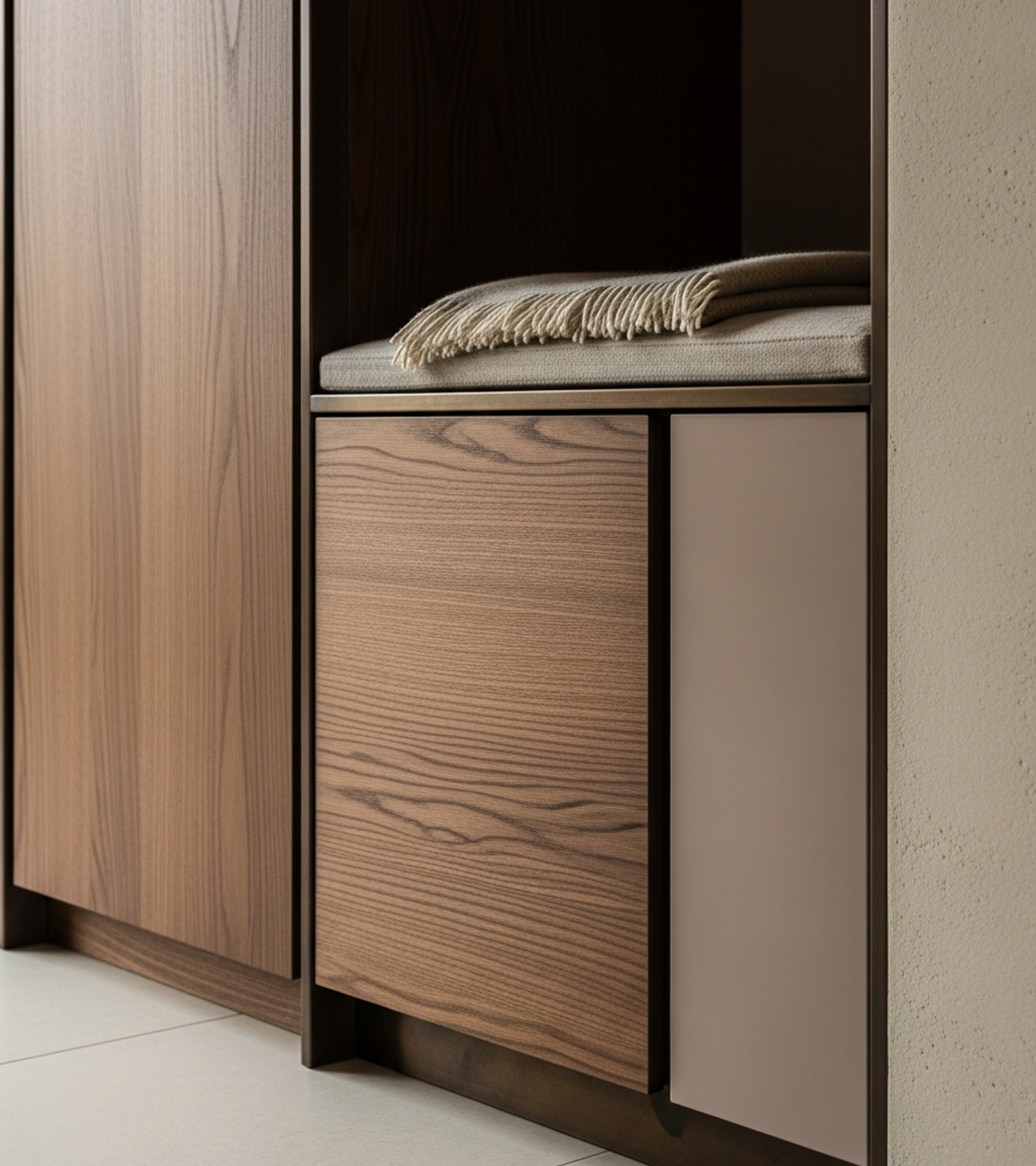 Fadior Archetype Entryway Console — close-up of stainless steel finish and hardware detail