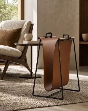 Saddle Leather Carbon Steel Magazine Rack