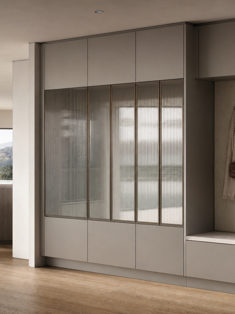 Fadior Savile Entryway Suite with Reeded Mirror Parcel Vestibule — 304 stainless steel entryway system, front view