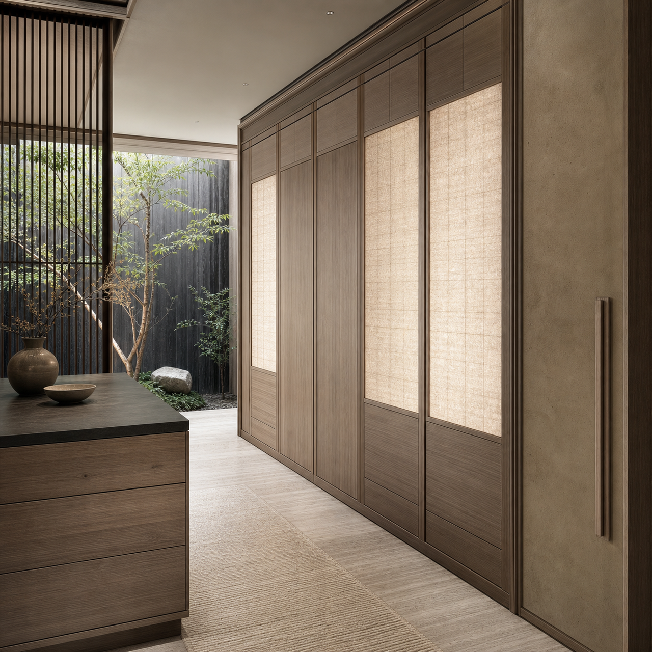 Fadior Eclipse Wardrobe Suite with Silent Motion Valet Facade — interior room context showing cabinet integration