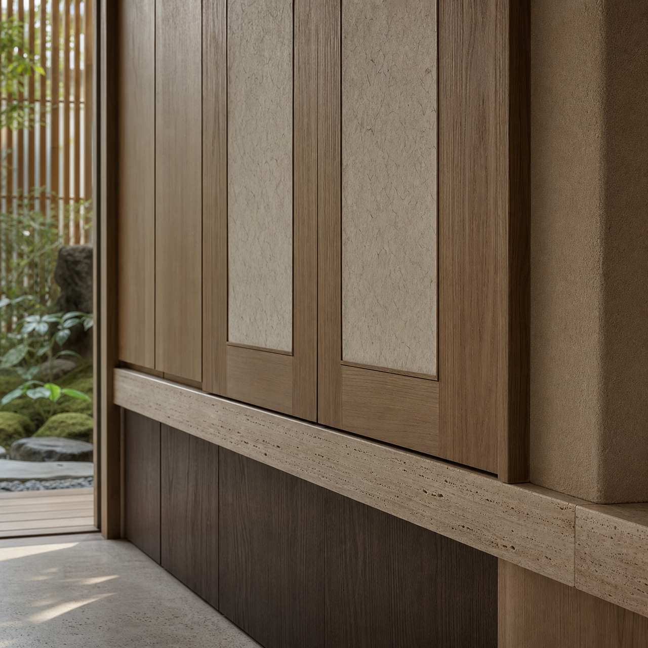 Fadior Resonance Wardrobe Suite with Travertine Rail Dressing Run — close-up of stainless steel finish and hardware detail