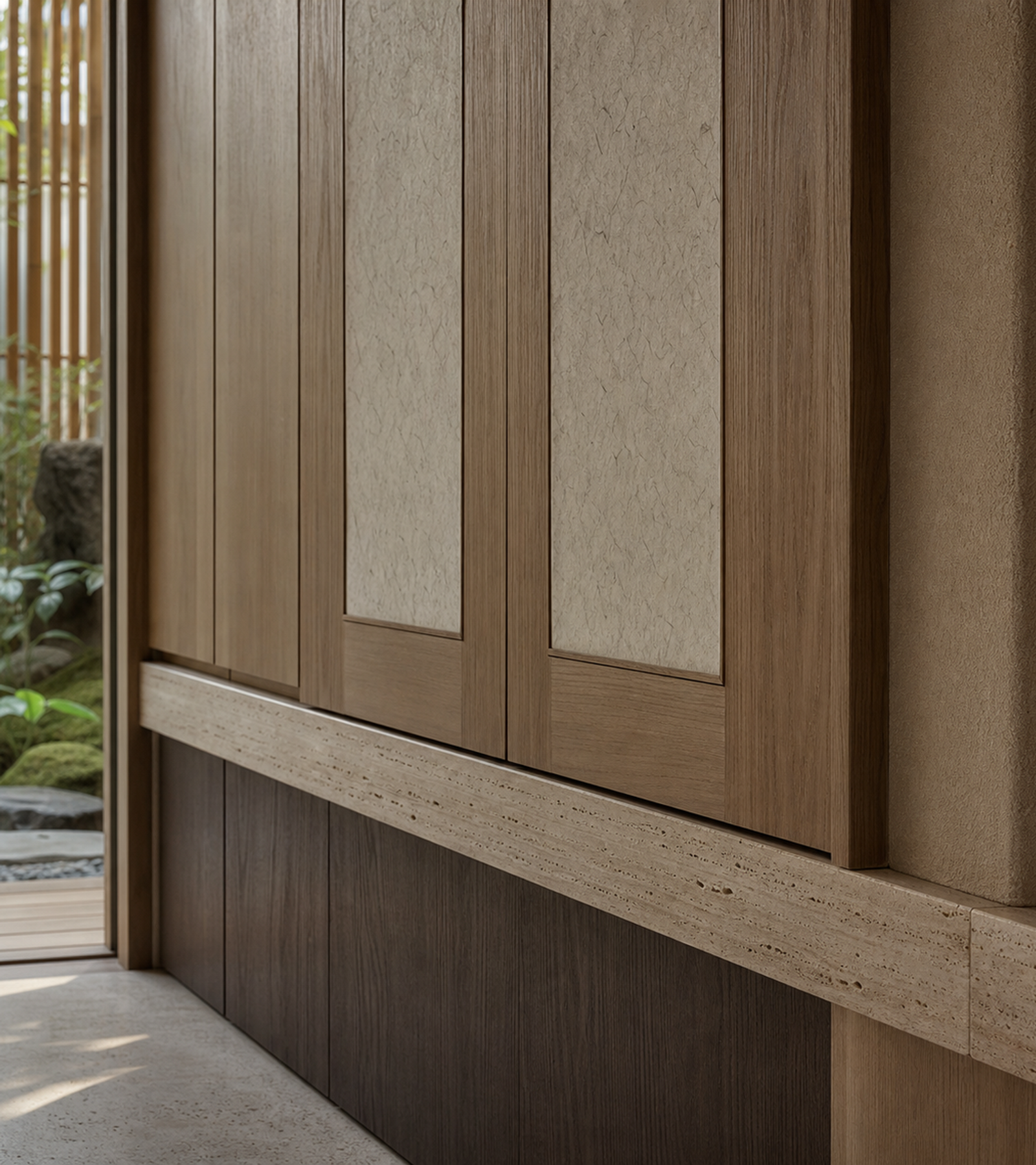 Fadior Resonance Wardrobe Suite with Travertine Rail Dressing Run — close-up of stainless steel finish and hardware detail