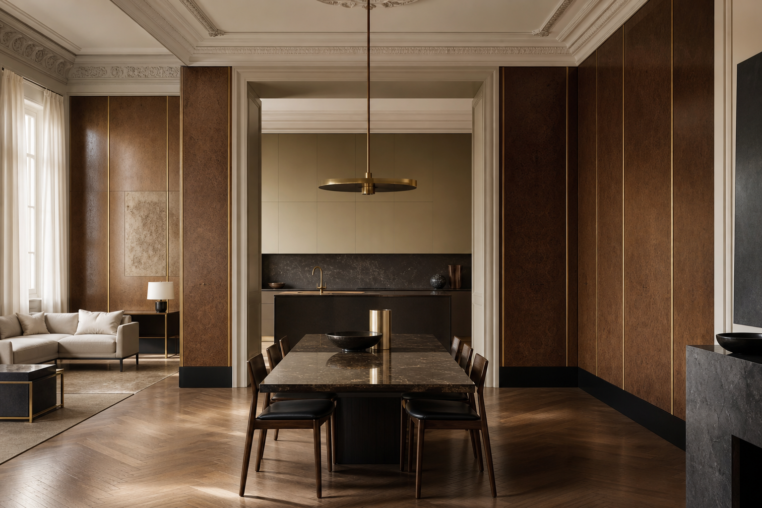 Suite de Panel de Pared Terrazzo con Hettich Silent Service Datum perspectiva interior