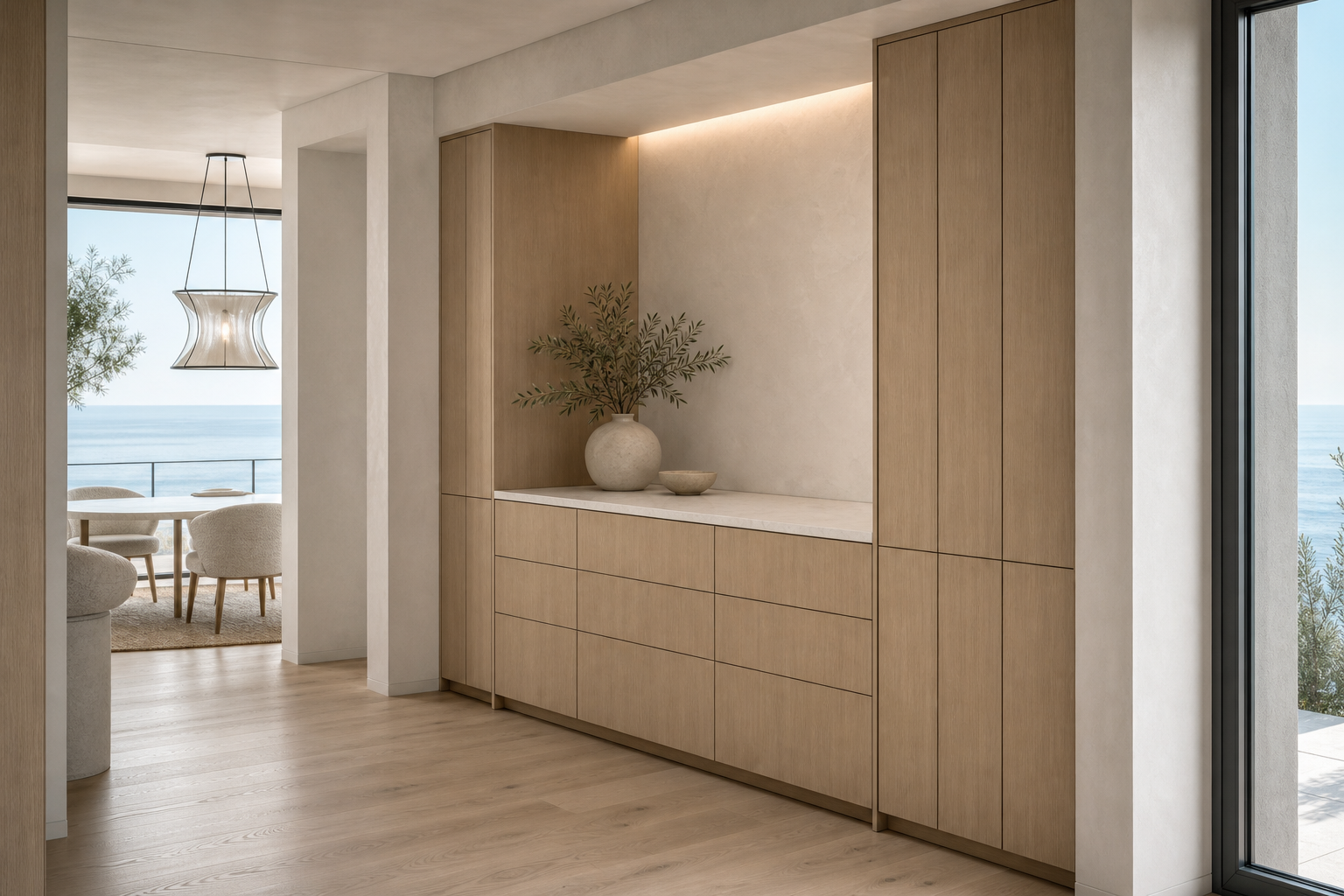 Fadior Cru Wine Cabinet Suite with Suspended Cellar Lantern — interior room context showing cabinet integration