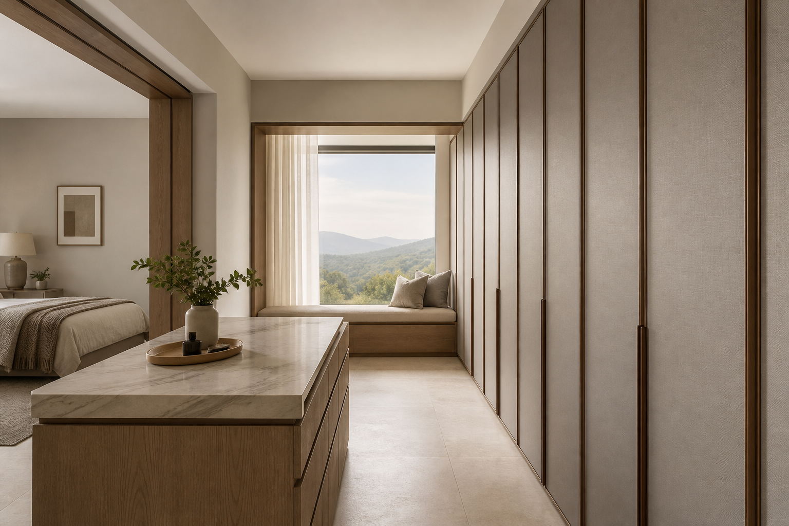 Fadior Radiance Wardrobe Suite with Milan Forecast Dressing Wall — interior room context showing cabinet integration