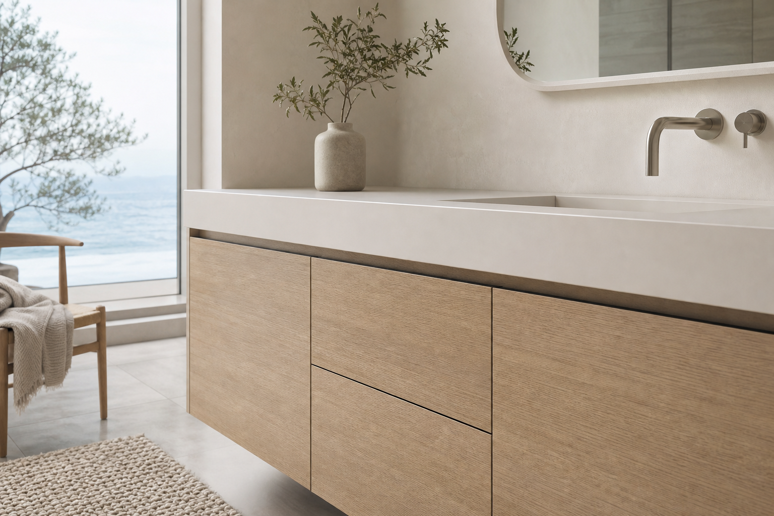 Fadior Voyage Bath Bathroom Suite with Clarity Basin Vanity — close-up of stainless steel finish and hardware detail