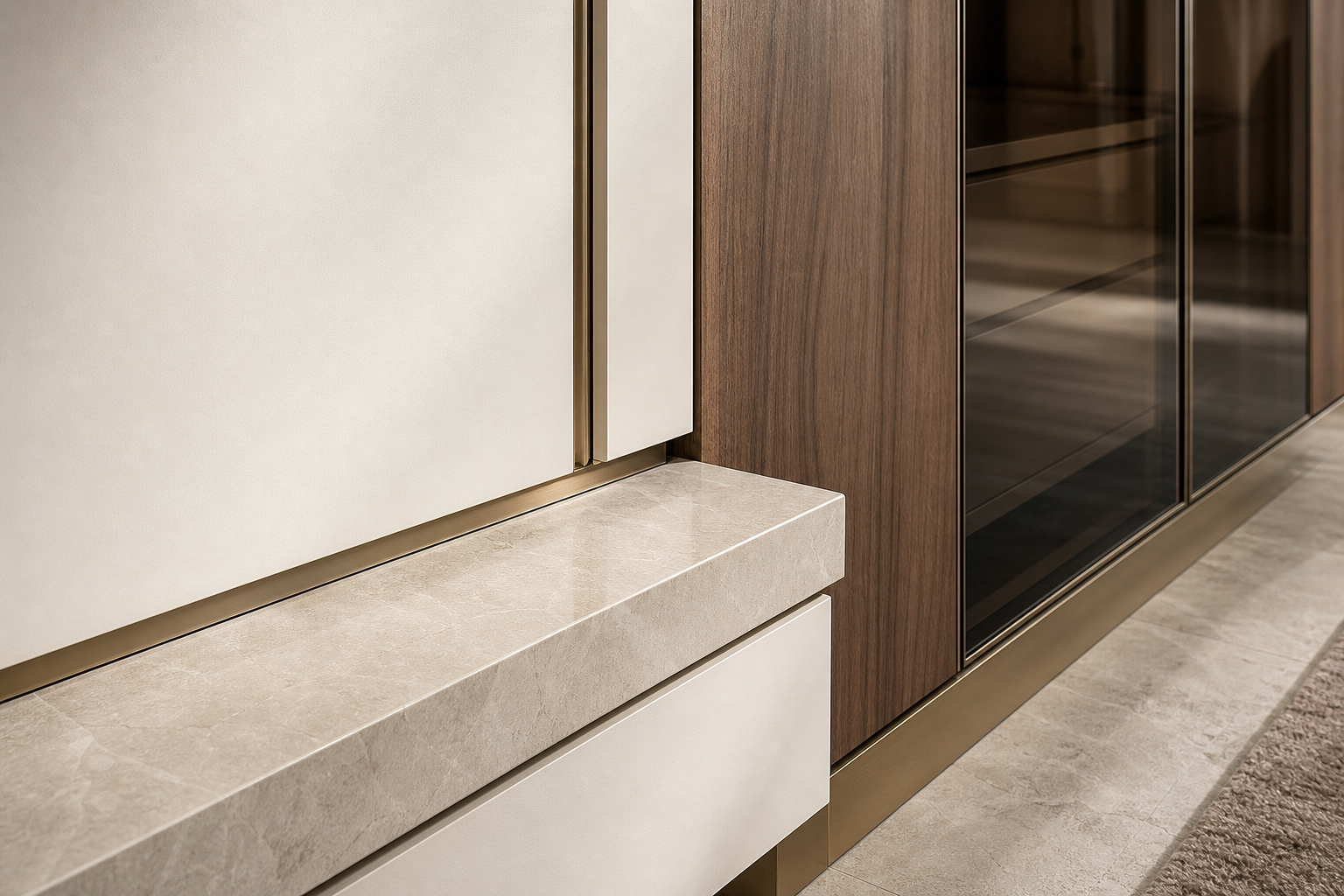 Fadior Eclipse Wardrobe Suite with Tailored Gallery Wardrobe — close-up of stainless steel finish and hardware detail