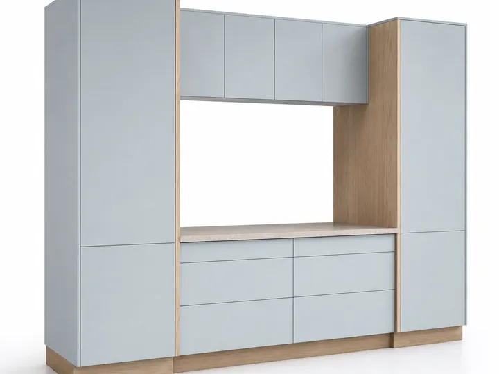 Fadior Meridian Kitchen Suite with Tidal Pantry Bridge — 304 stainless steel kitchen system, front view