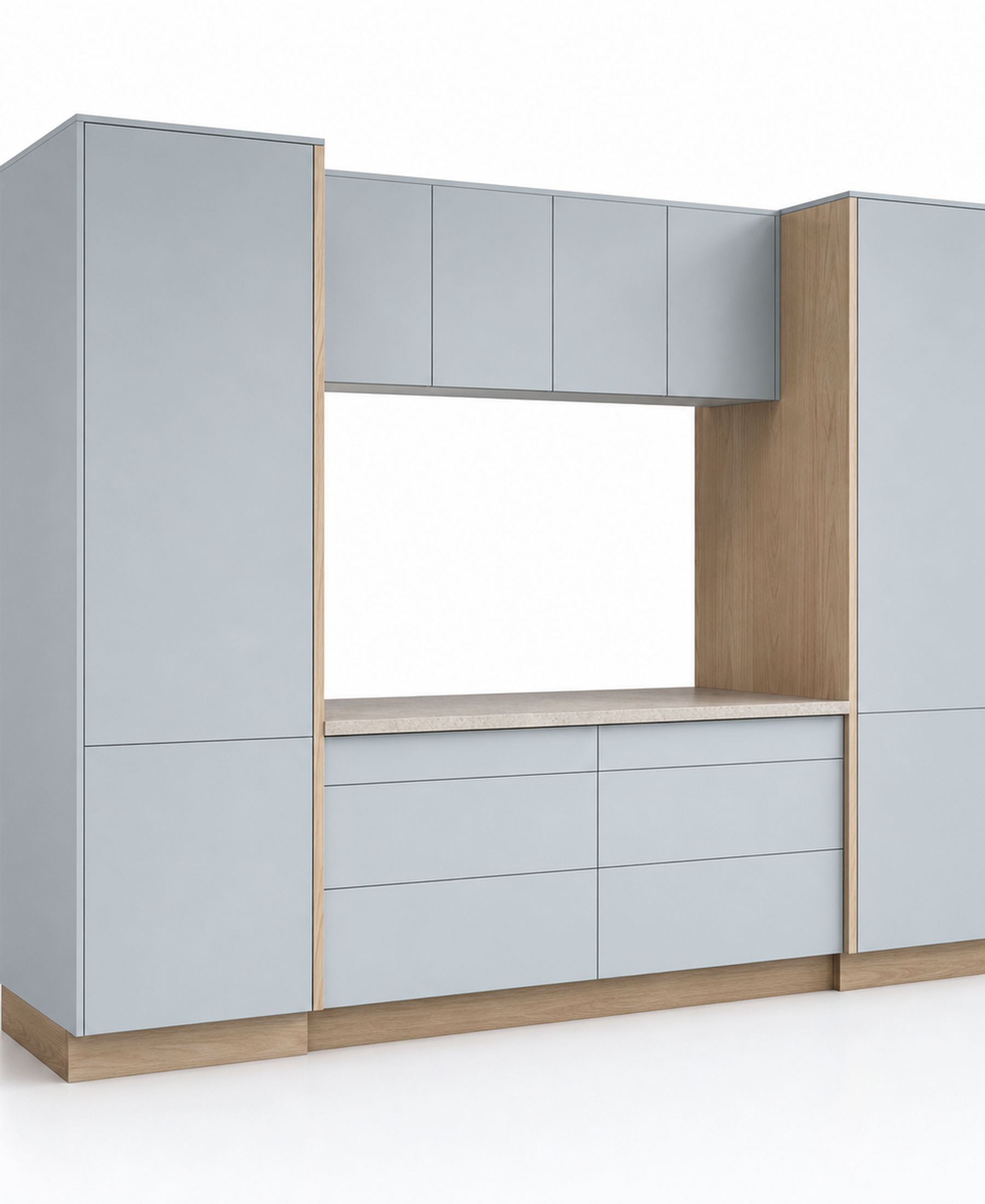 Fadior Meridian Kitchen Suite with Tidal Pantry Bridge — 304 stainless steel kitchen system, front view