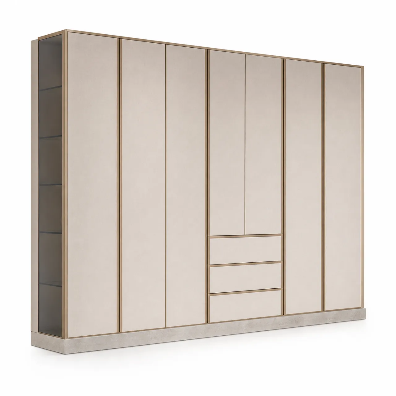Fadior Resonance Wardrobe Suite with Linen Pivot Dressing Wall — 304 stainless steel wardrobe system, front view