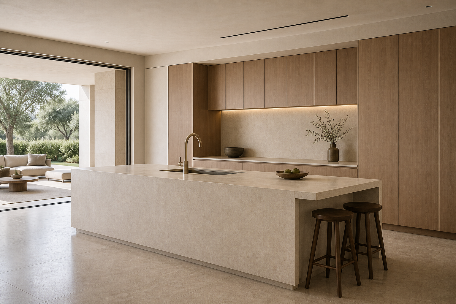 Fadior Riviera Kitchen Suite with Sculpted Tap Island Axis — lifestyle setting with natural light and residential styling