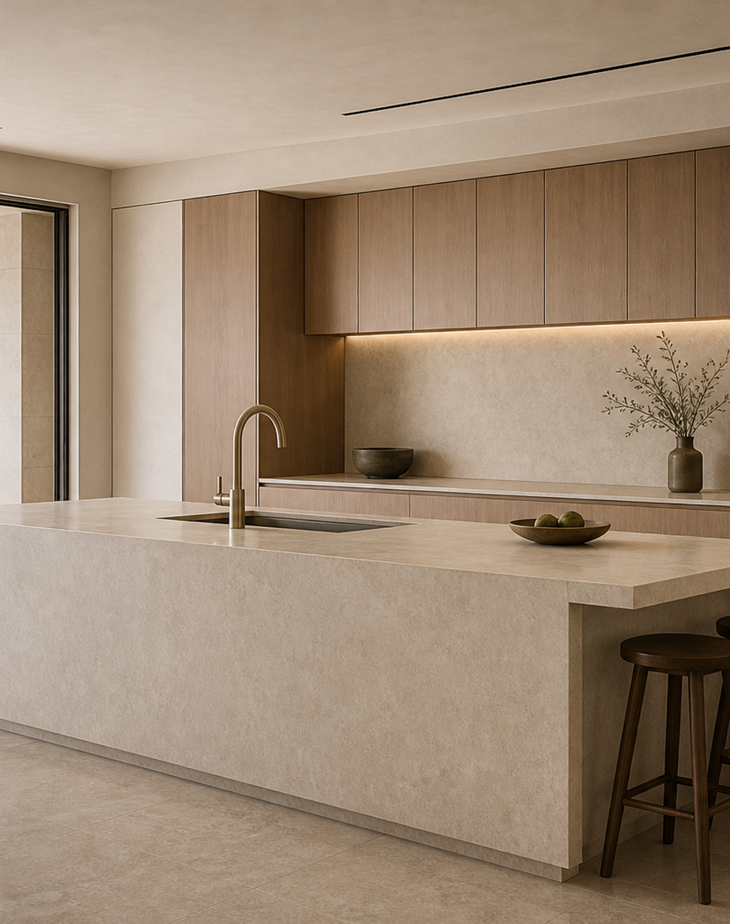 Fadior Riviera Kitchen Suite with Sculpted Tap Island Axis — lifestyle setting with natural light and residential styling