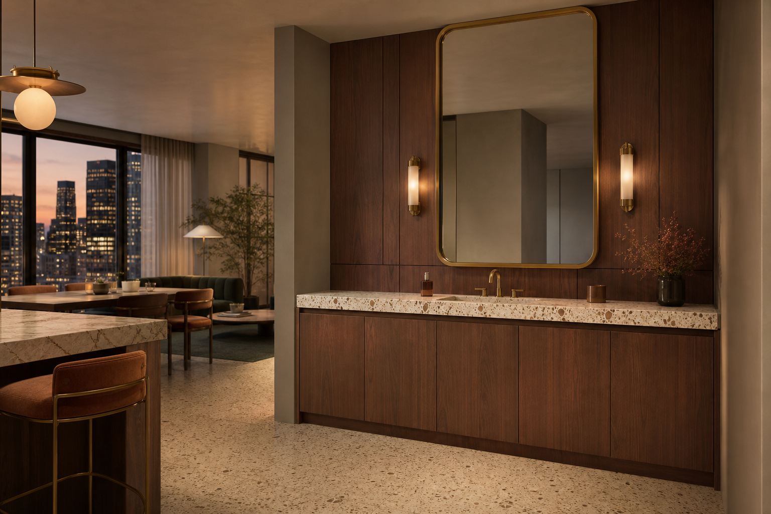 Fadior Alcove Modular Basin Datum Wall — interior room context showing cabinet integration