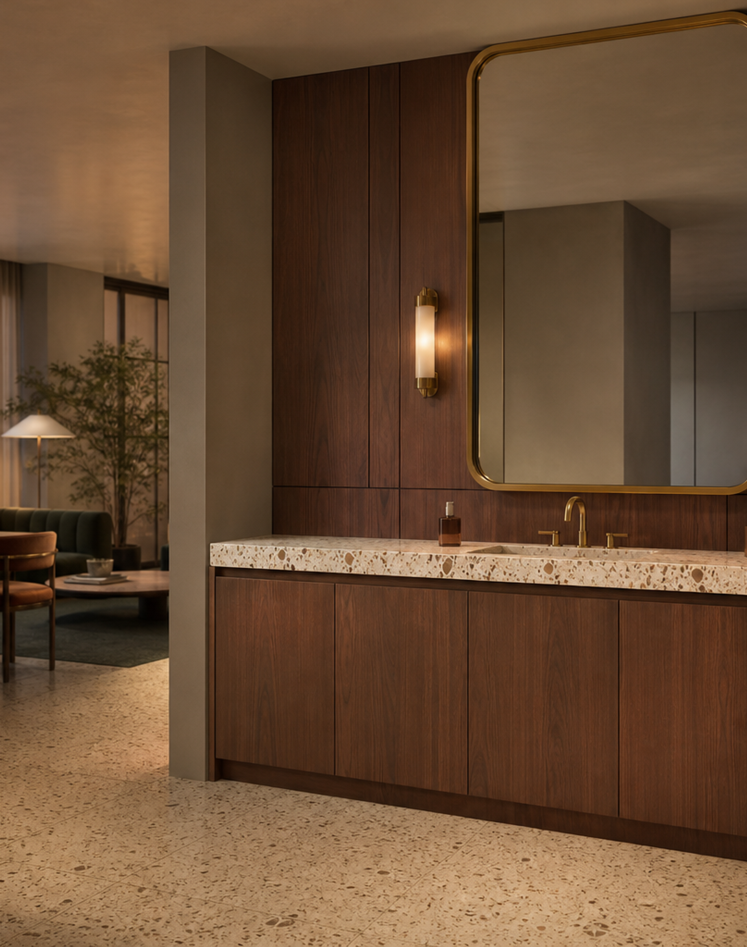 Fadior Alcove Modular Basin Datum Wall — interior room context showing cabinet integration