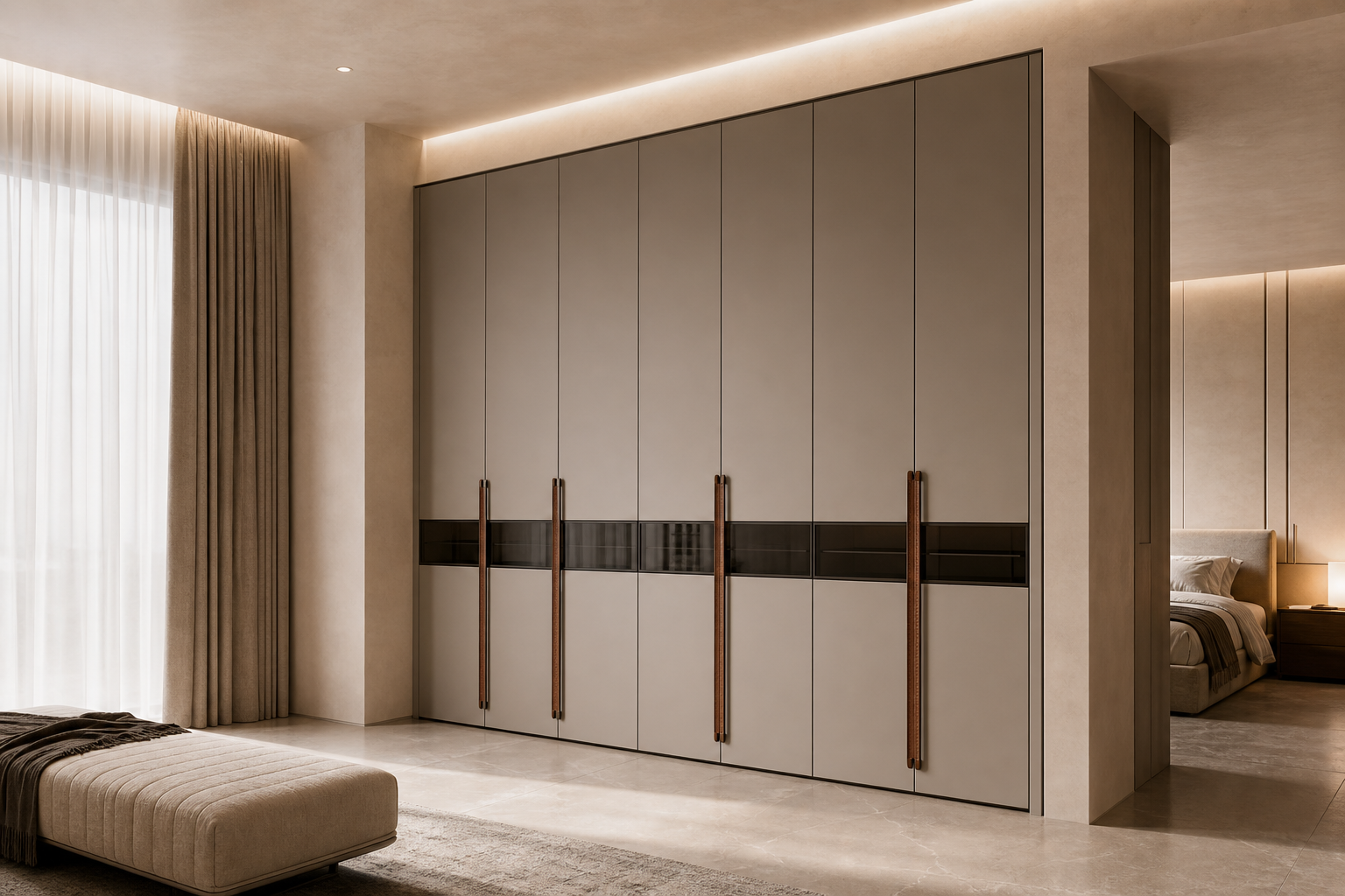Fadior Canopy Wardrobe Suite with Tailored Dressing Grid — interior room context showing cabinet integration