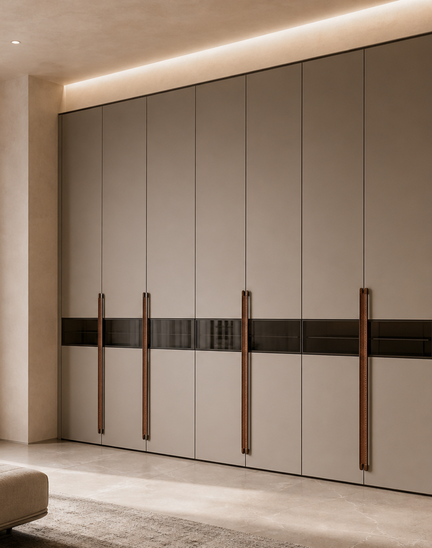 Fadior Canopy Wardrobe Suite with Tailored Dressing Grid — interior room context showing cabinet integration