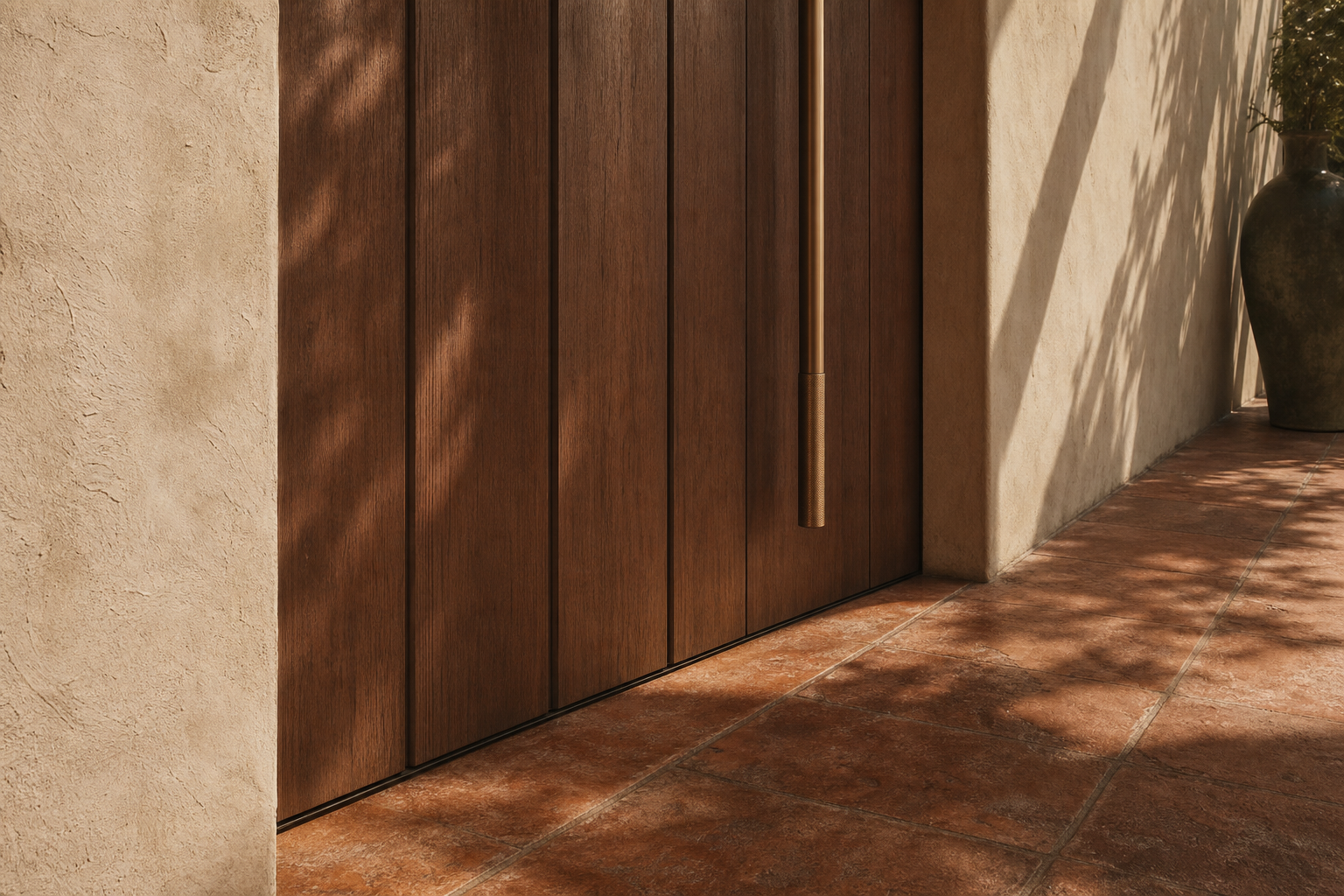 Fadior Alabaster Interior Door Suite with Scribed Floorline Door — close-up of stainless steel finish and hardware detail