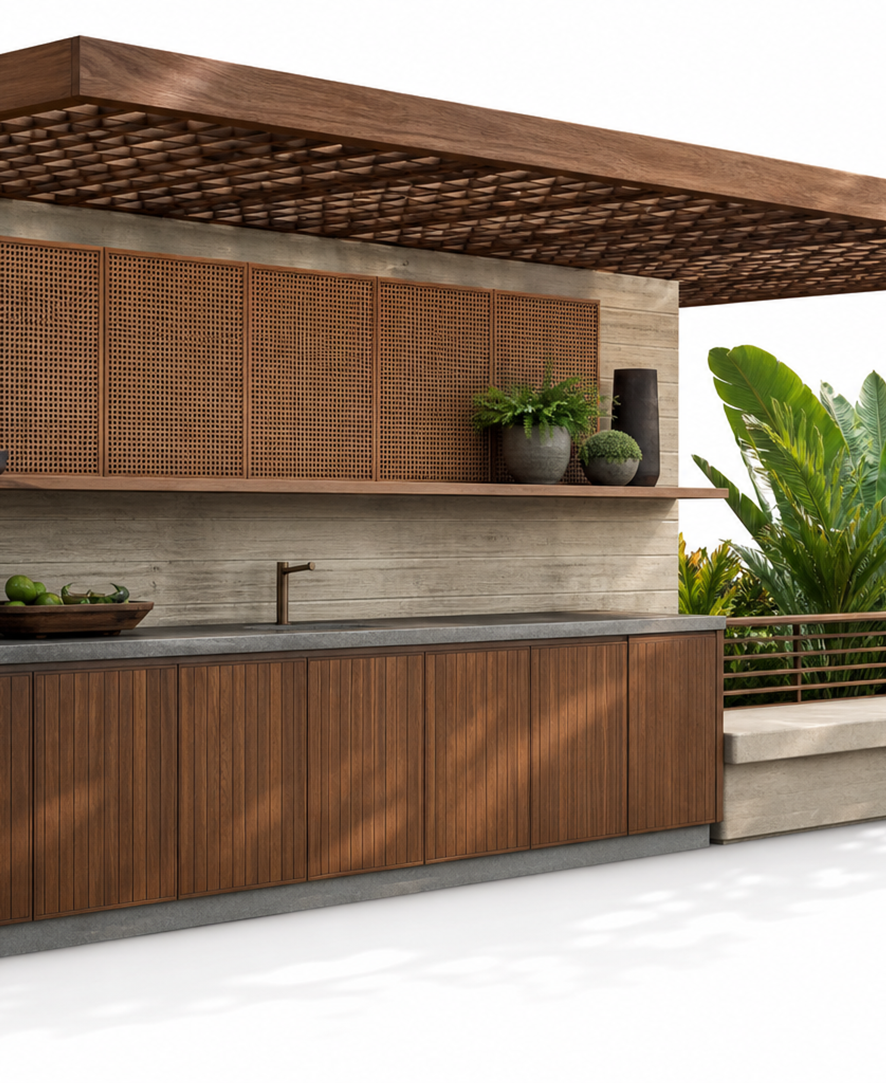 Fadior Soleil Balcony Suite with Sunrail Terrace Bench — 304 stainless steel balcony system, front view
