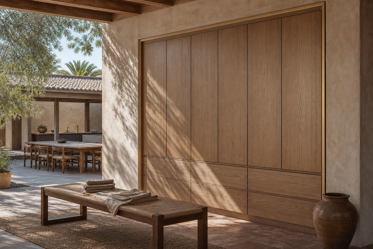 Fadior Eclipse Wardrobe Suite with Brass Reveal Dressing Niche — lifestyle setting with natural light and residential styling