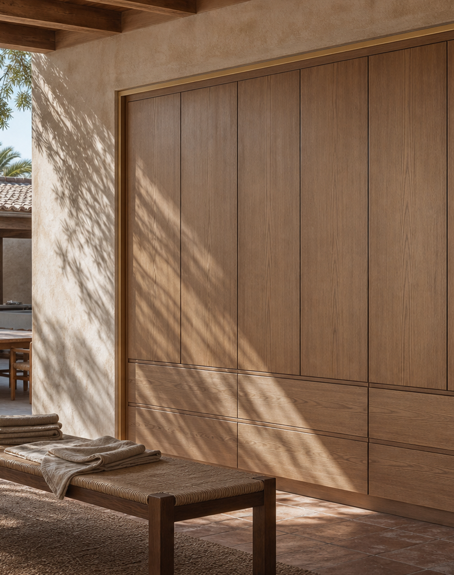 Fadior Eclipse Wardrobe Suite with Brass Reveal Dressing Niche — lifestyle setting with natural light and residential styling