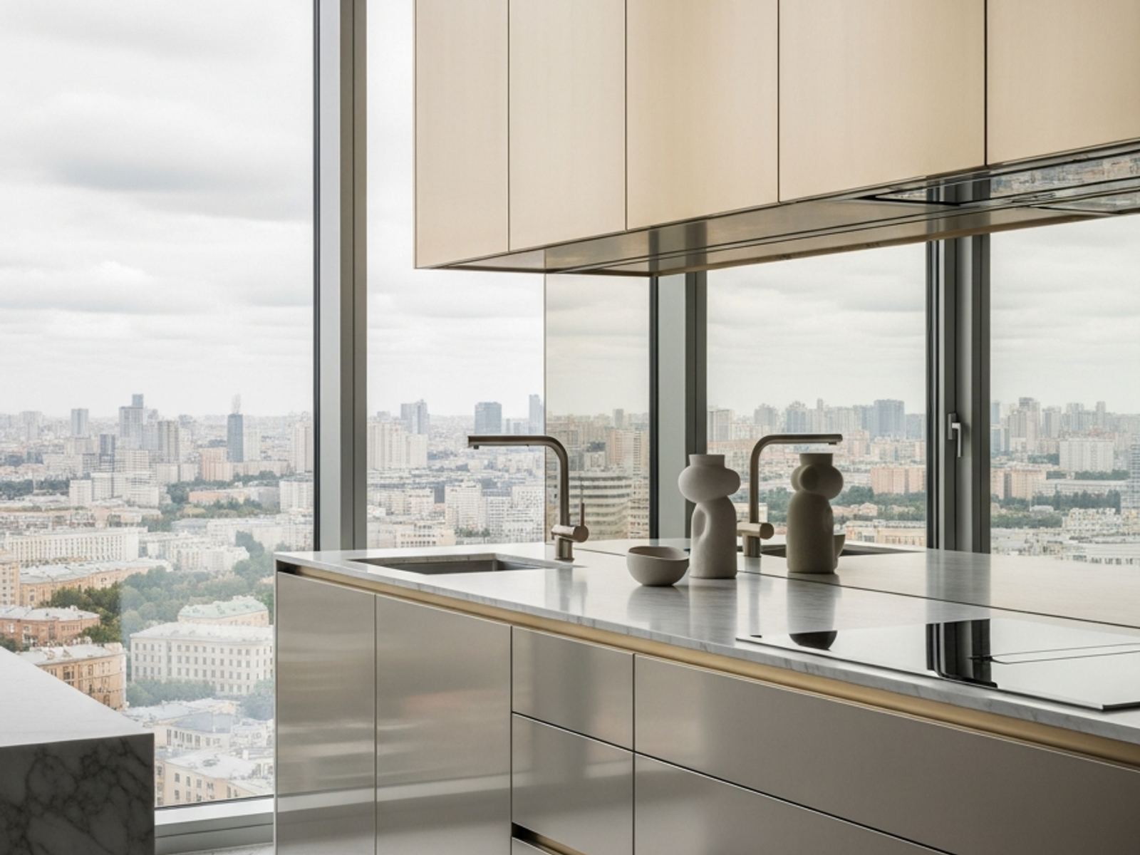 Fadior Moscow City Penthouse — 304 stainless steel kitchen system, architectural view