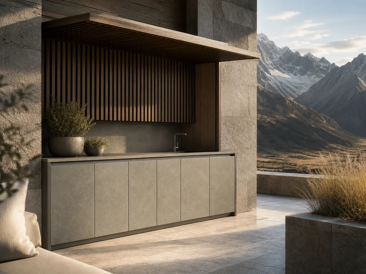 Fadior Cannes Balcony Suite with Cantilevered Sunshade Pantry — 304 stainless steel balcony system, front view