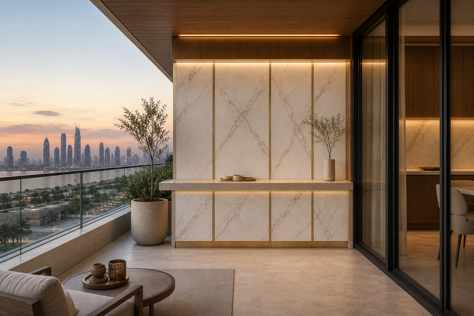 Fadior Soleil Balcony Suite with Quiet Shade Breakfast Ledge — interior room context showing cabinet integration