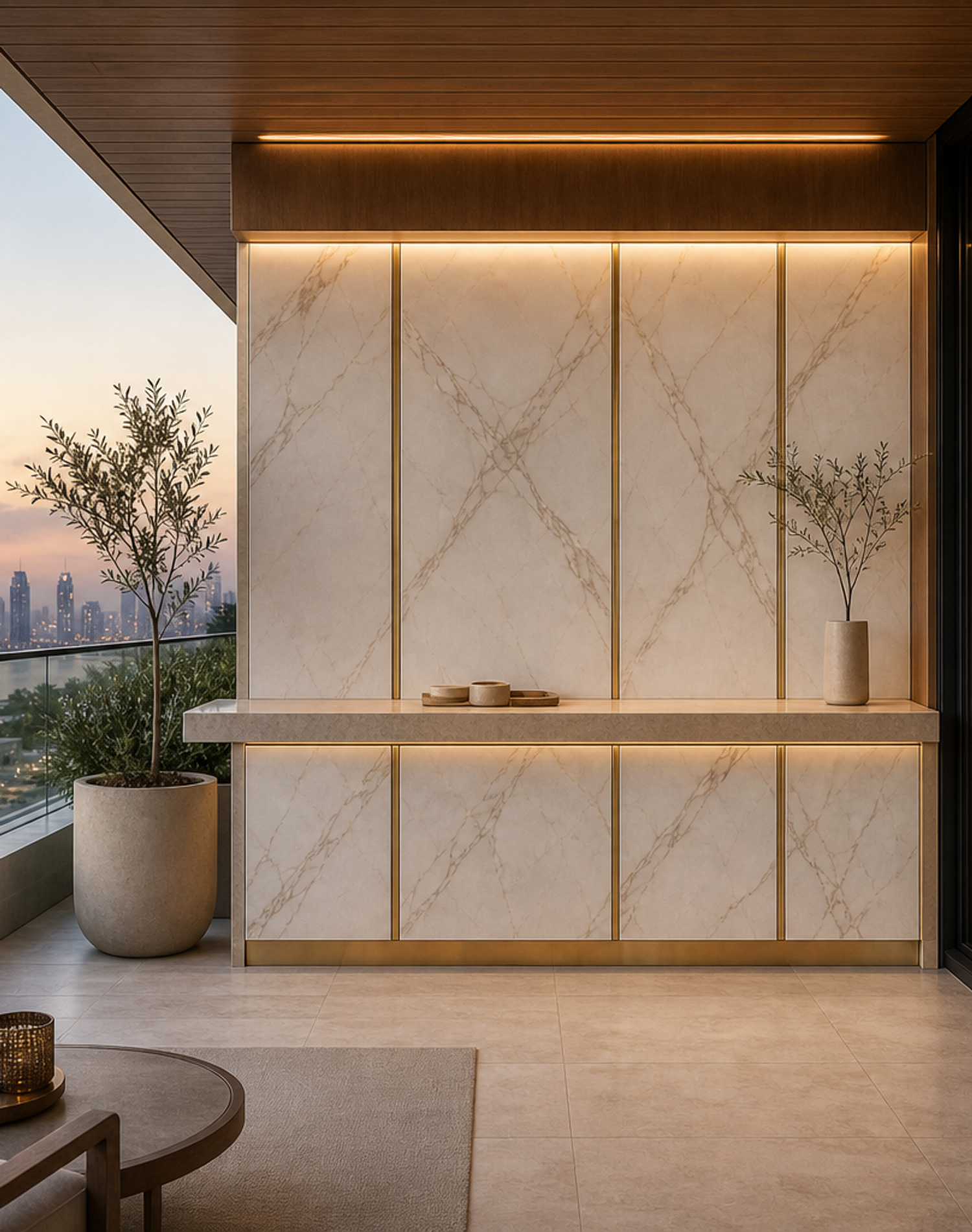 Fadior Soleil Balcony Suite with Quiet Shade Breakfast Ledge — interior room context showing cabinet integration