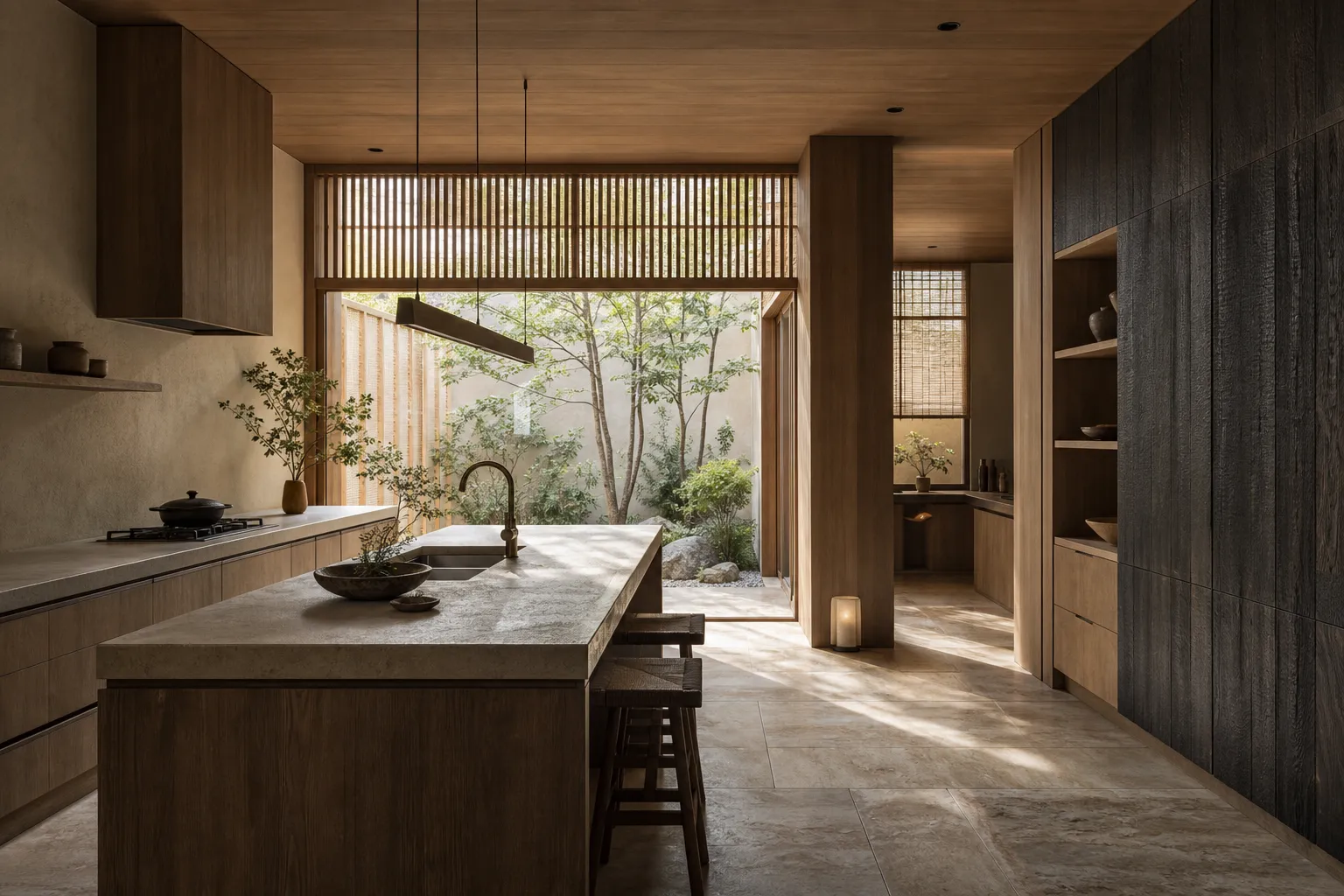 Vista de ambiente: cocina de patio tranquila planificada en torno a un alcance de renovación por fases.