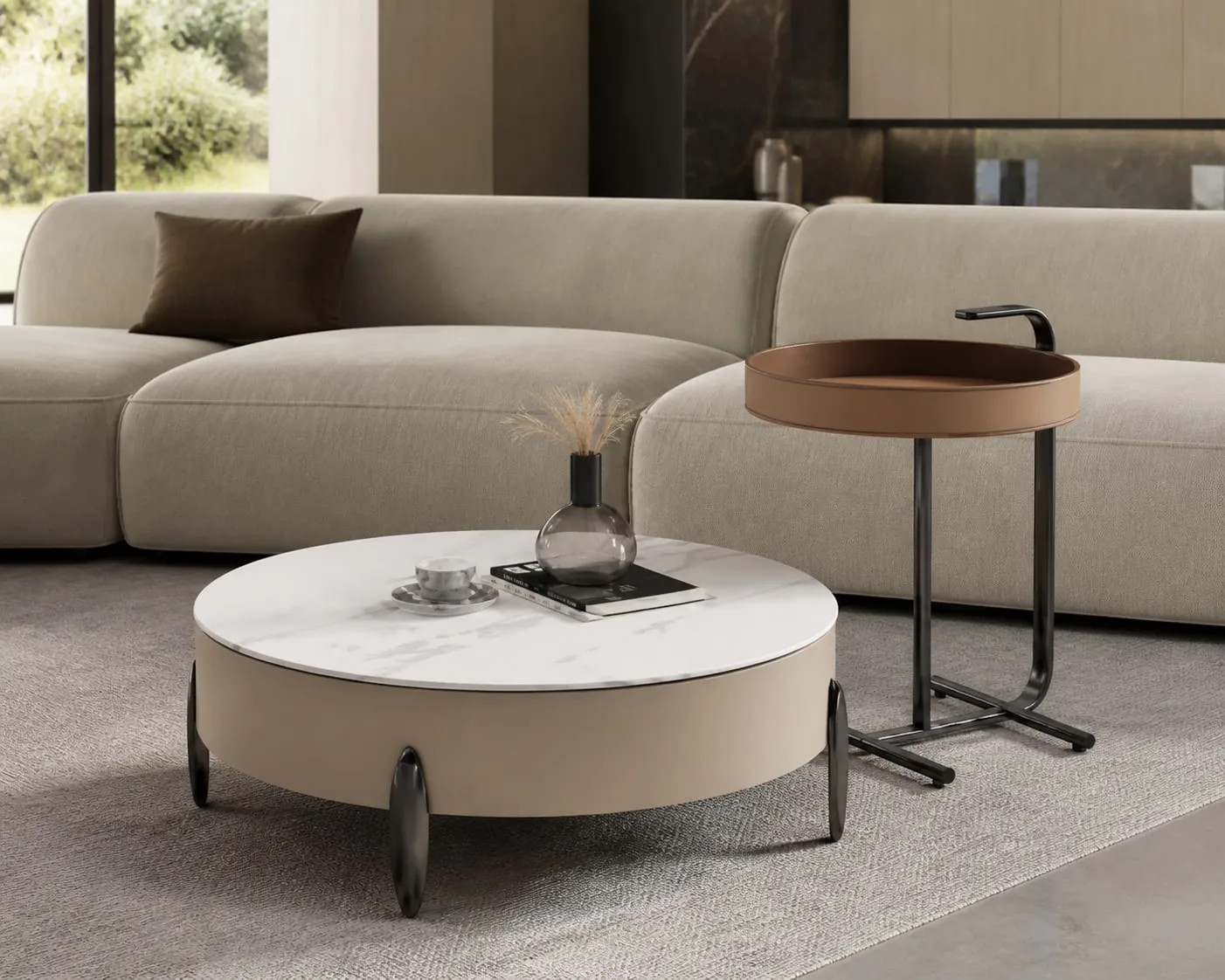 Saddle Leather Jade Stone Table Ø90×36 cm