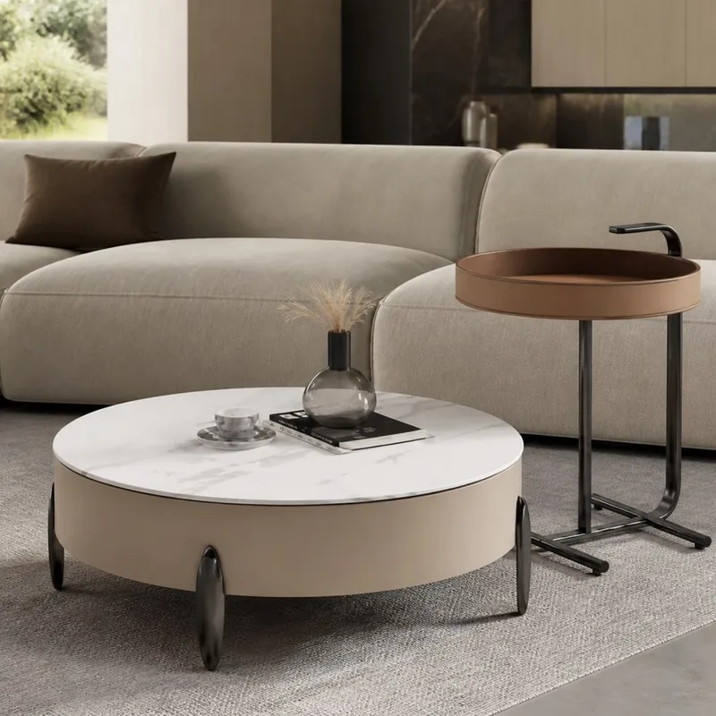 Saddle Leather Jade Stone Table Ø90×36 cm