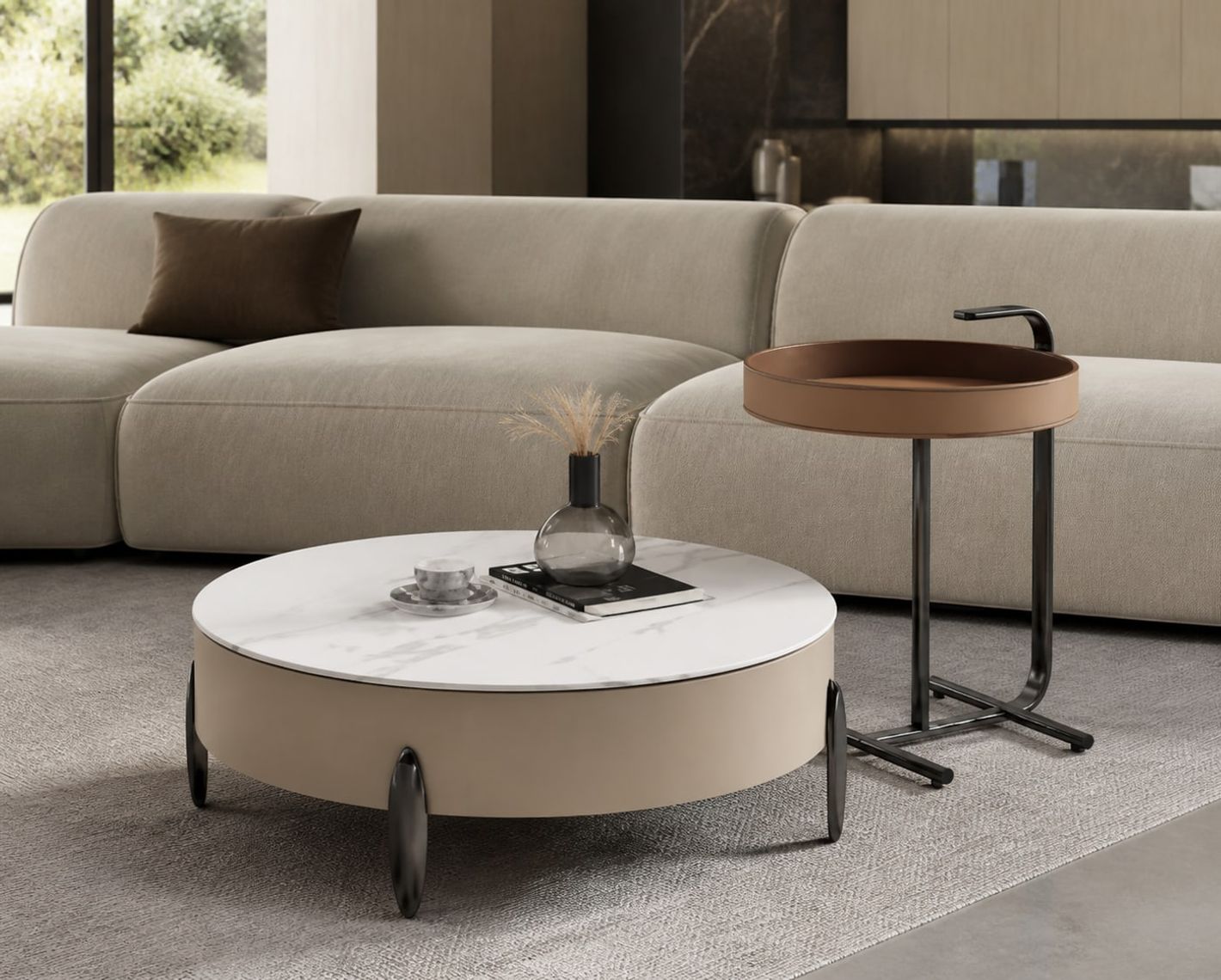 Leather-Accent Coffee Table (Crystal stone) styled in a FADIOR HOME interior setting