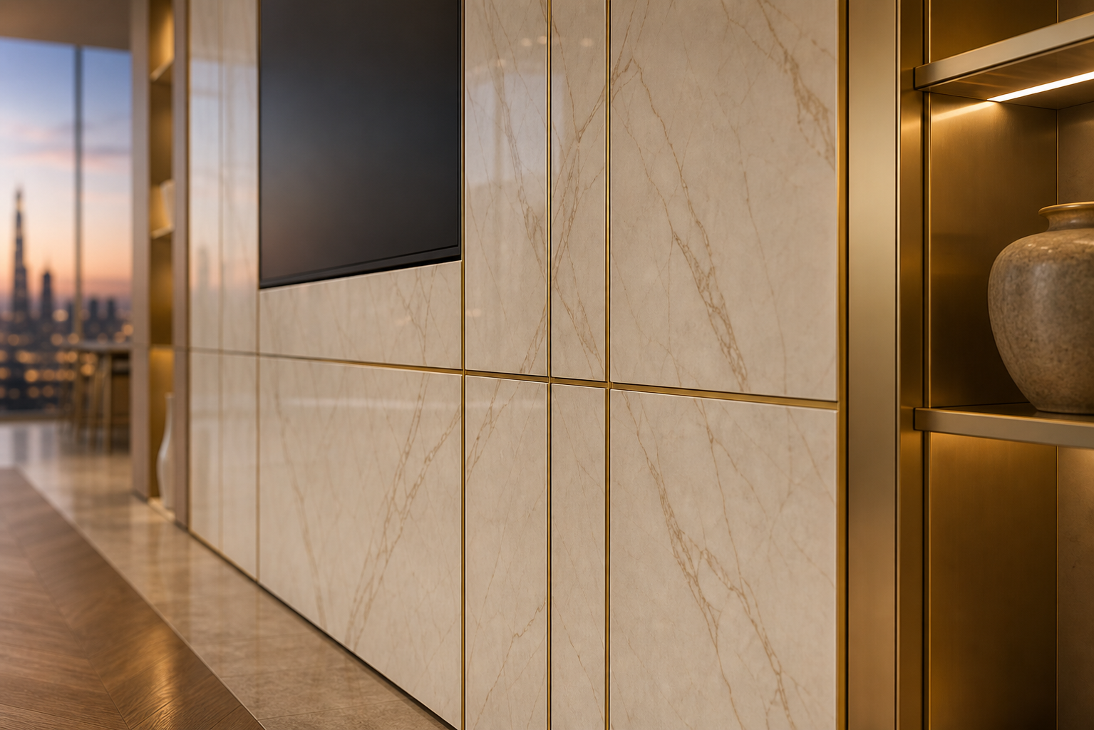 Fadior Silvan Connected Media Service Wall — close-up of stainless steel finish and hardware detail