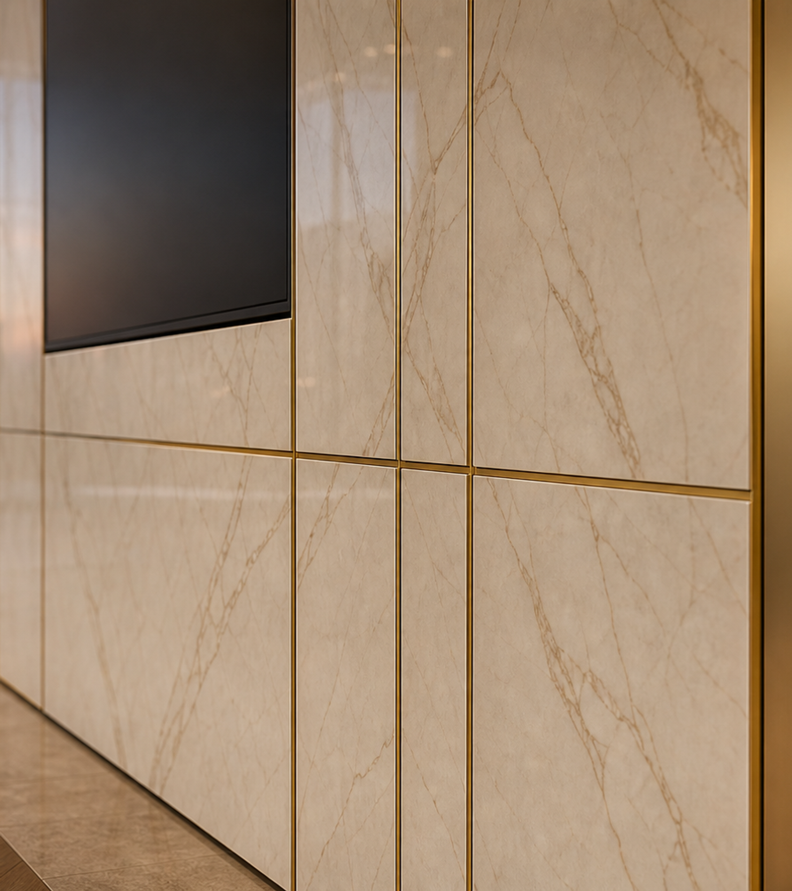 Fadior Silvan Connected Media Service Wall — close-up of stainless steel finish and hardware detail
