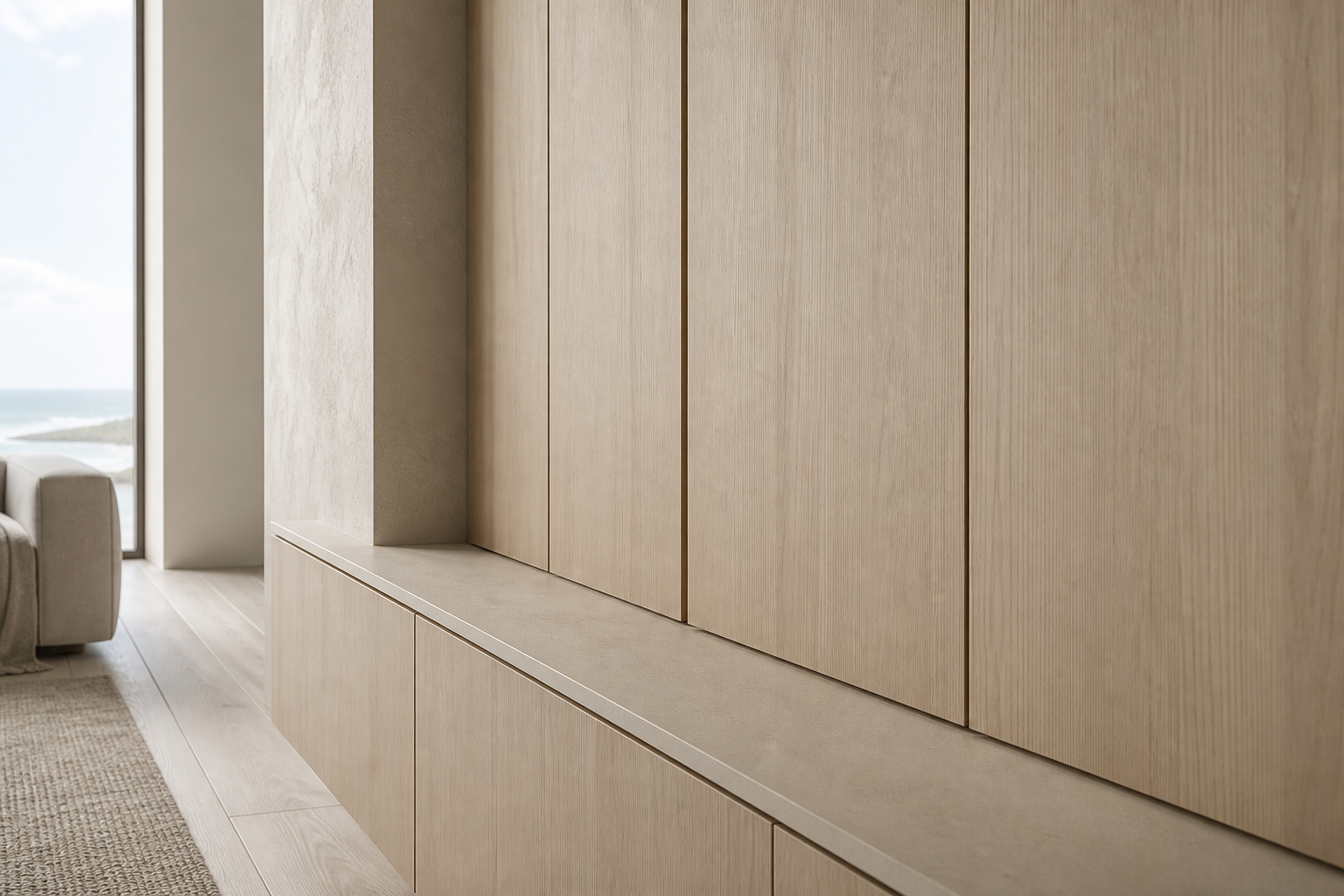 Fadior Silvan Blond Ash Media Gallery — close-up of stainless steel finish and hardware detail