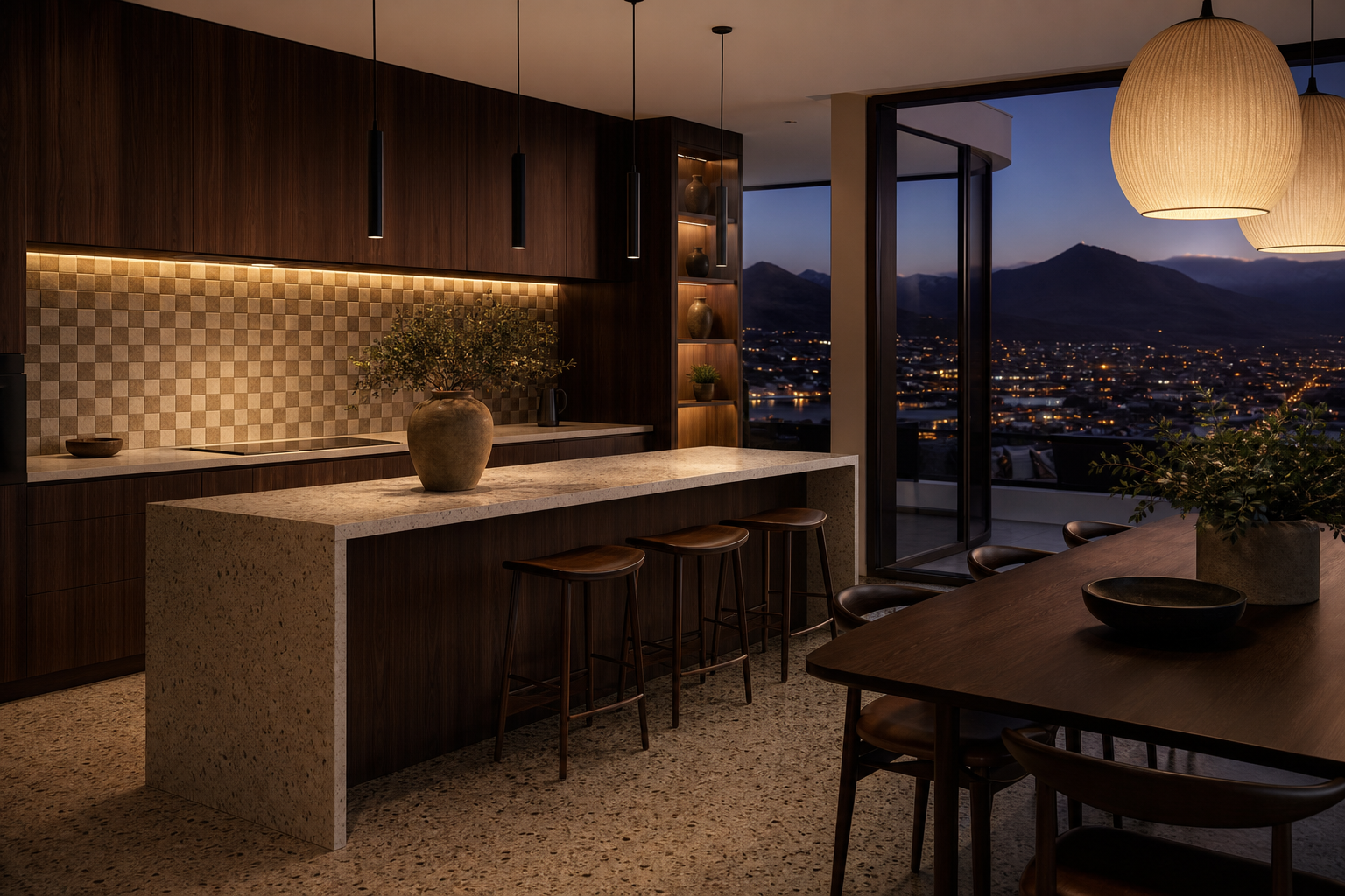 Fadior Queenstown 185 sqm Kitchen Penthouse — Queenstown Kitchen Penthouse — counter, island, cabinetry, window, pendant