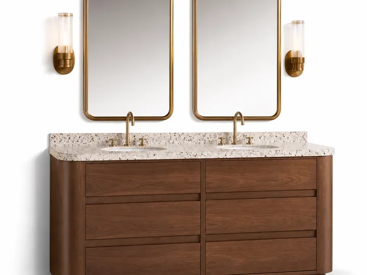 Fadior Voyage Bath Vanity Suite with Bronze Cove Double Vanity — 304 stainless steel bath and vanity system, front view