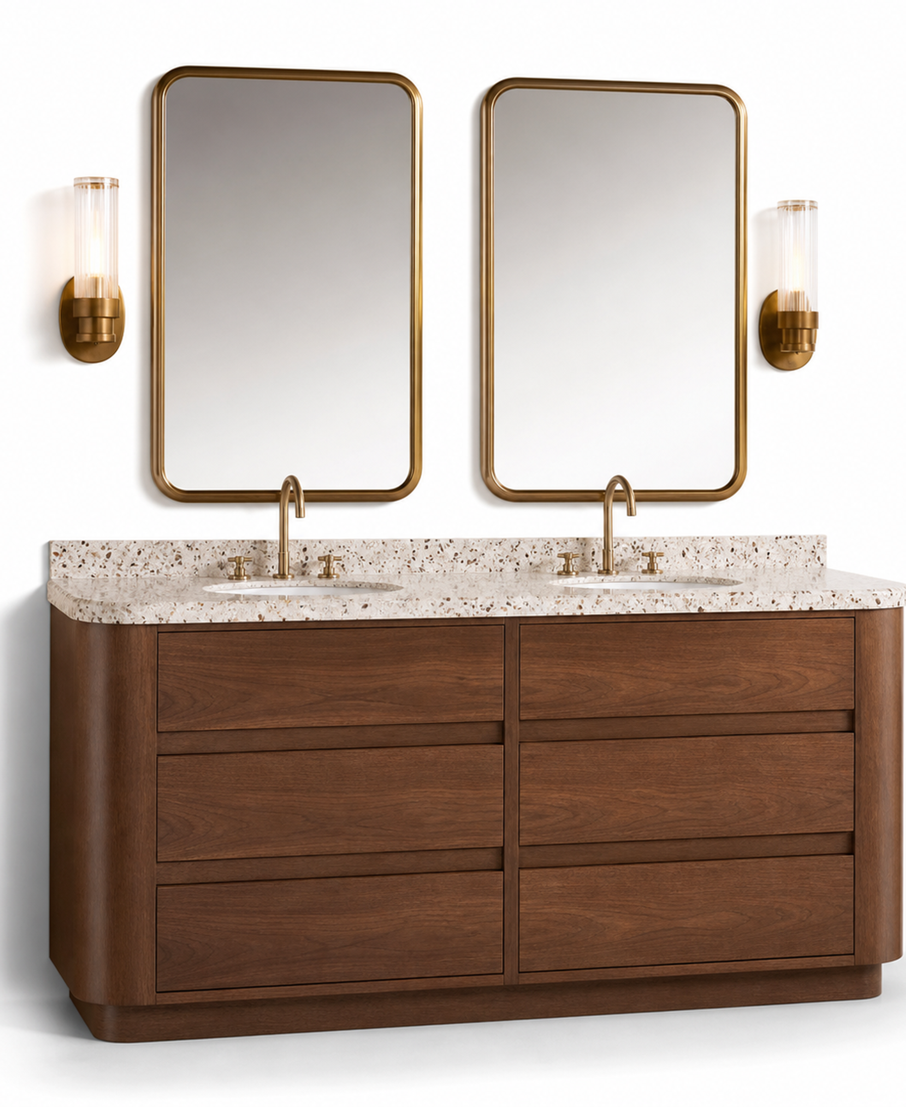 Fadior Voyage Bath Vanity Suite with Bronze Cove Double Vanity — 304 stainless steel bath and vanity system, front view
