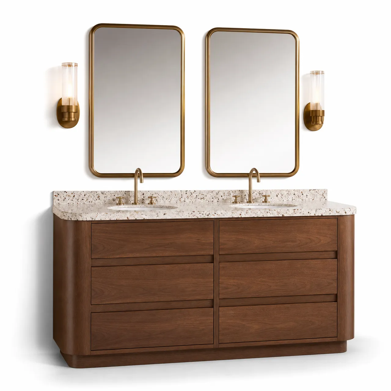 Fadior Voyage Bath Vanity Suite with Bronze Cove Double Vanity — 304 stainless steel bath and vanity system, front view