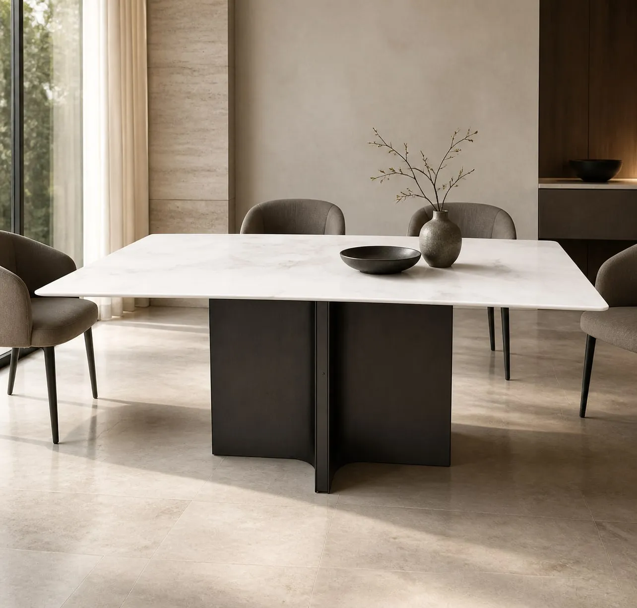 Single-Pedestal Marble Dining Table 160×80 cm