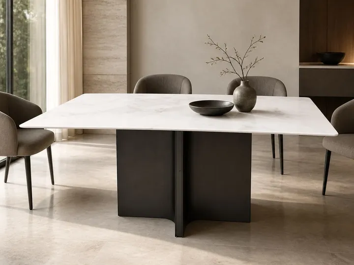 Mesa de comedor de mármol con pedestal único 140×80 cm
