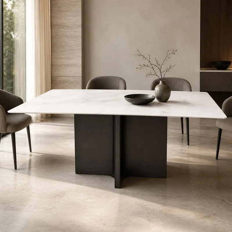 Single-Pedestal Marble Dining Table 140×80 cm