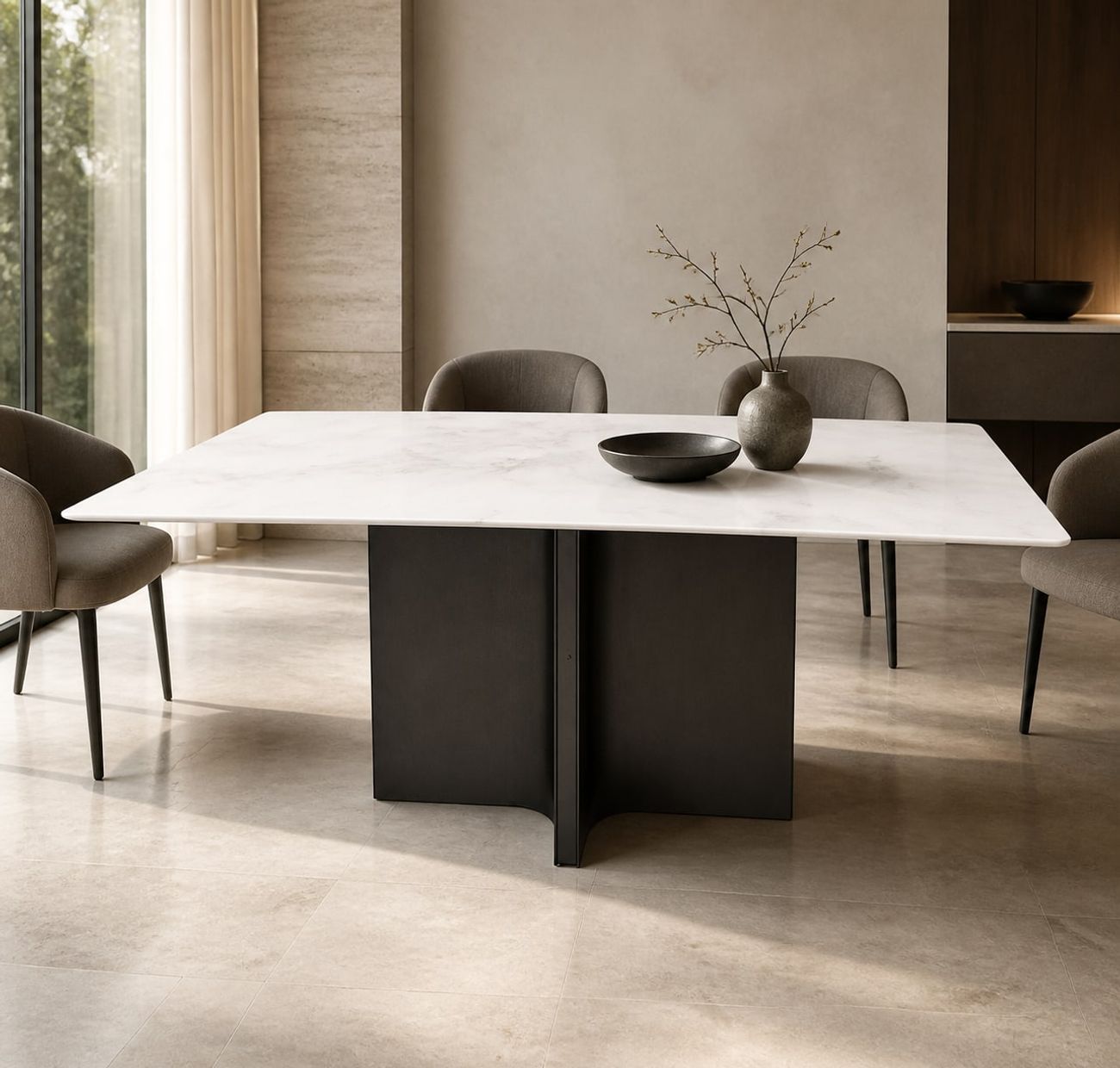 Stone-Top Marble Dining Table (Natural luxury stone) styled in a FADIOR HOME interior setting