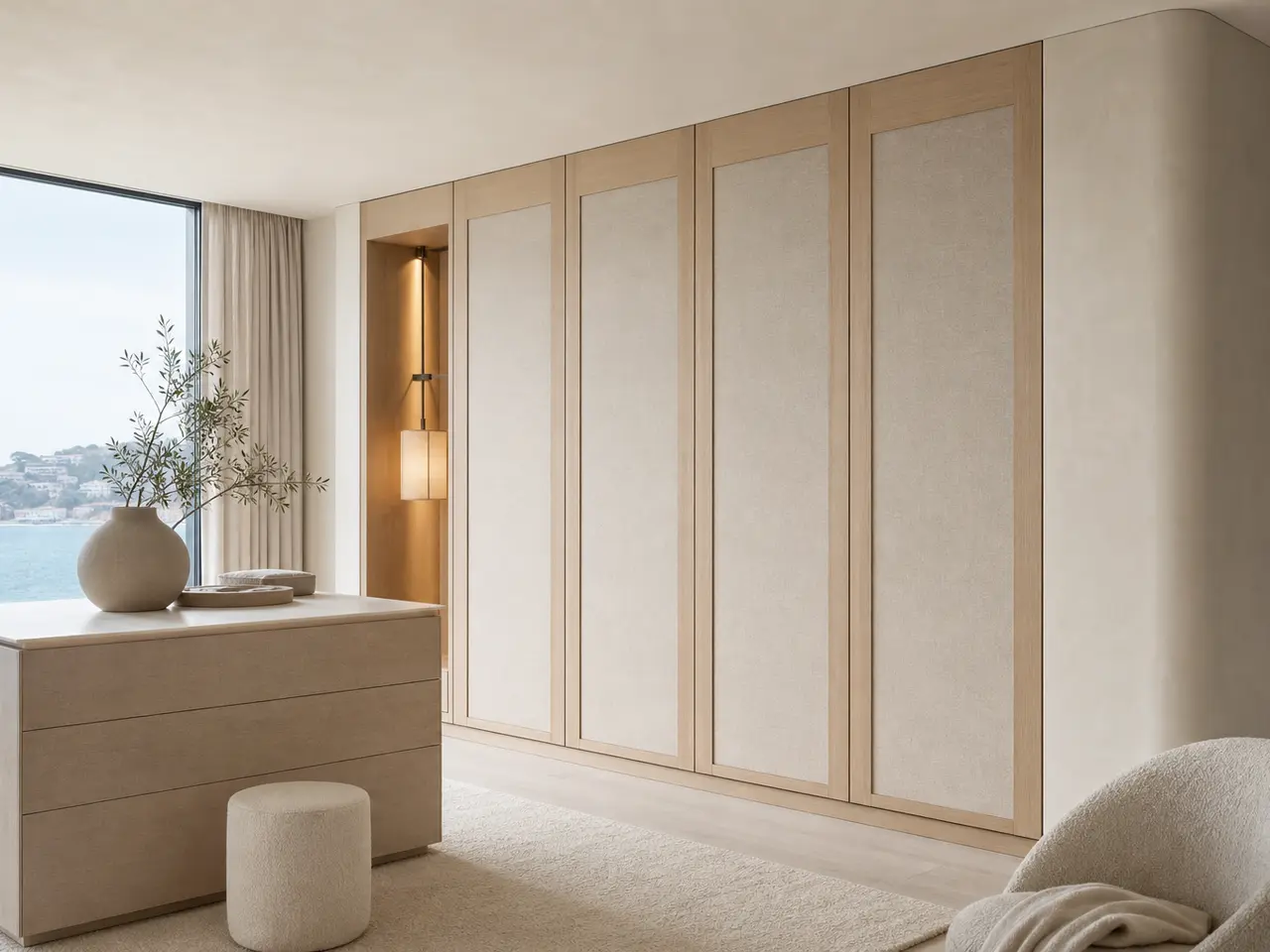 Fadior Radiance Wardrobe Suite with Chalk Panel Fitting Lantern - custom 304 stainless steel wardrobe or walk-in closet with lighting, hanging, drawer storage, and residential finishes