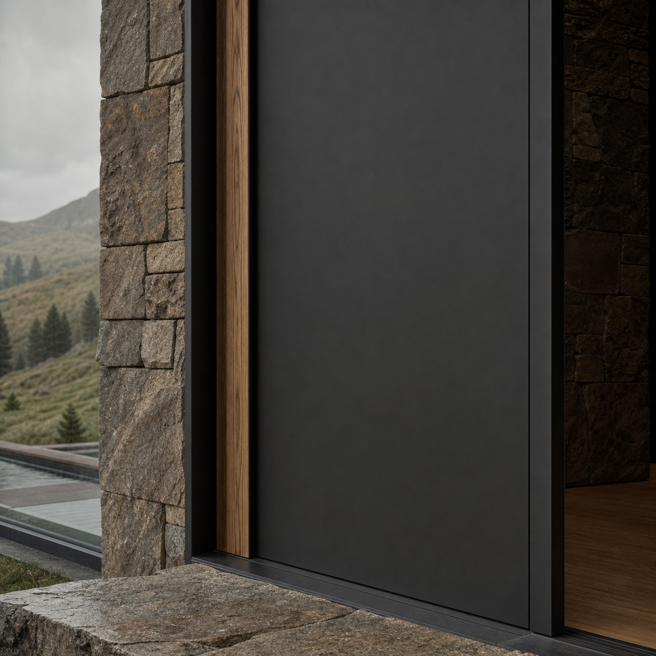 Fadior Alabaster Interior Door Suite with Linear Service Axis Door — close-up of stainless steel finish and hardware detail