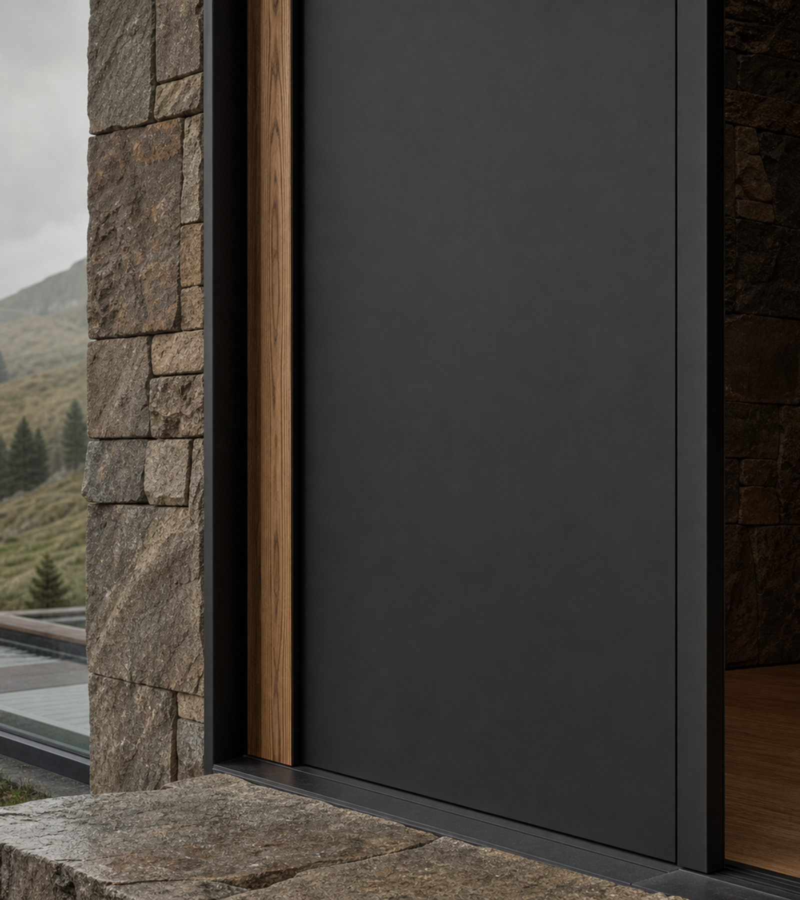 Fadior Alabaster Interior Door Suite with Linear Service Axis Door — close-up of stainless steel finish and hardware detail