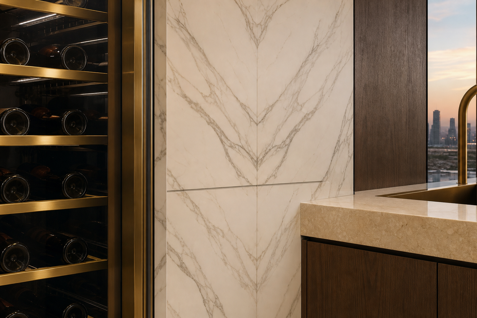 Fadior Estuary Wine Cabinet Suite with Bridge Rinse Pantry Wall — close-up of stainless steel finish and hardware detail