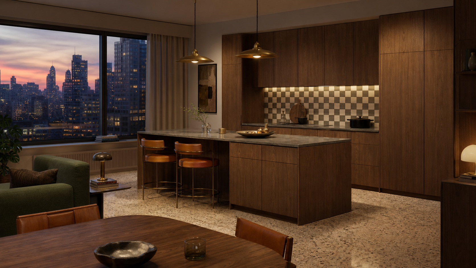 Fadior Riviera Kitchen Suite with Handle-Free Modular Island Wall — lifestyle setting with natural light and residential