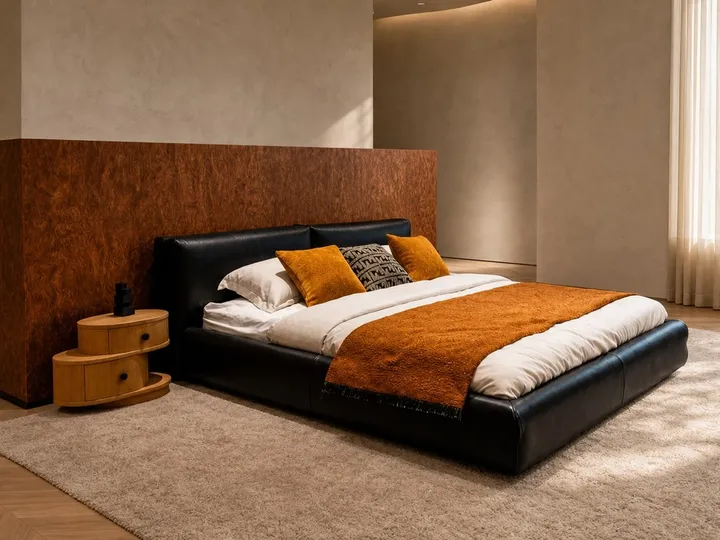 Cama Tapizada Totalmente en Cuero Nappa