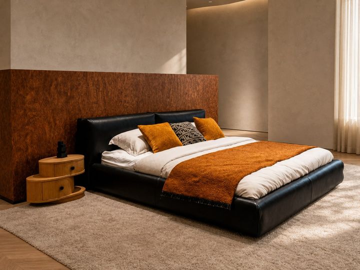 Upholstered Bed styled in a FADIOR HOME interior setting